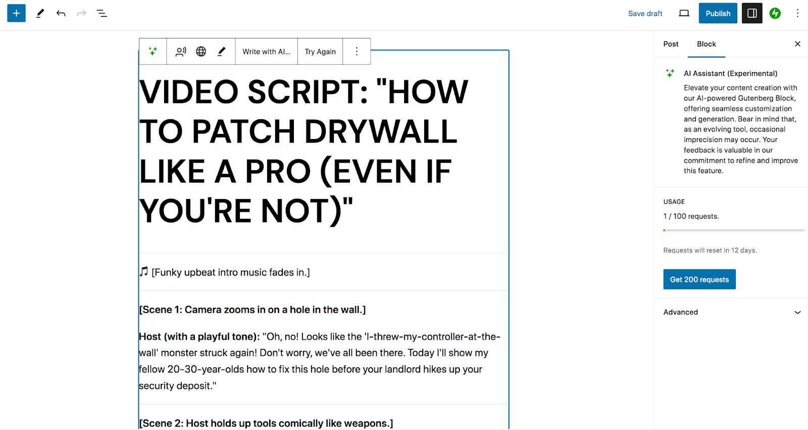 example of AI script generated by Jetpack's tool