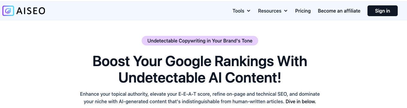 AISEO is an AI content generation web app that focuses on creating SEO-optimized text. 