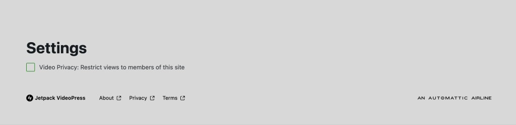 A screen-capture of the Video Privacy setting in the Jetpack VideoPress plugin. 