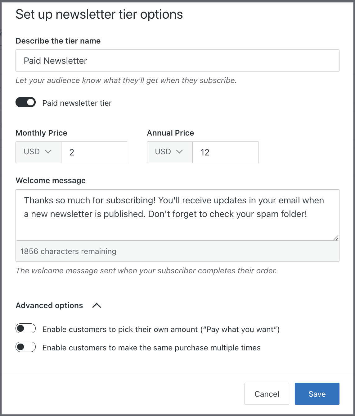 Paid newsletter payment plan form