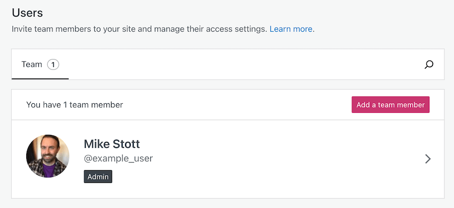 Showing the user management interface through WordPress.com