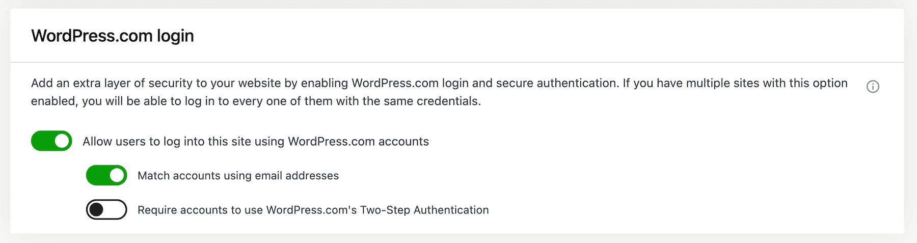 The Jetpack single sign on setting which is powered by WordPress.com accounts