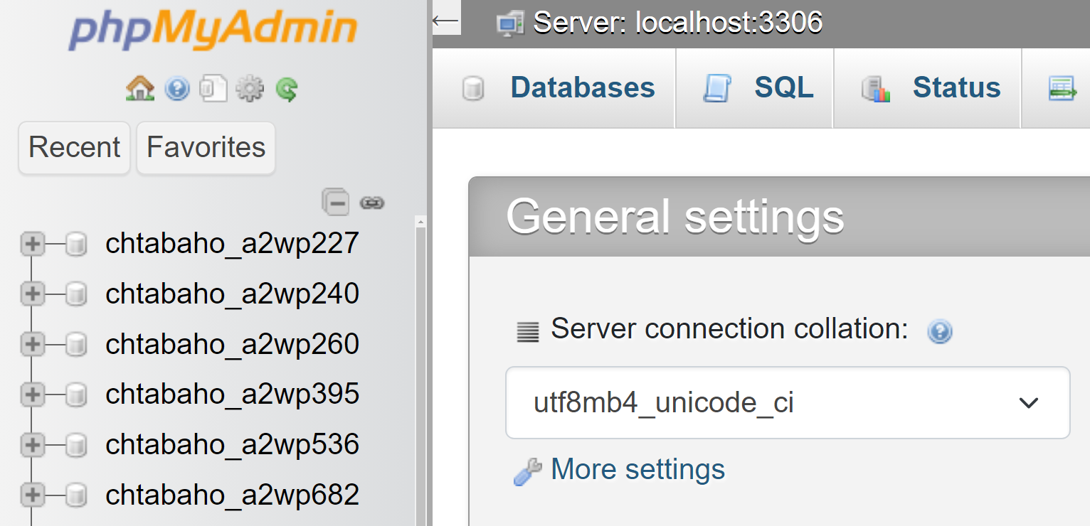 Cuando se abra phpMyAdmin, verás una lista de las bases de datos existentes en la parte izquierda de la pantalla. Si alojas varios sitios, habrá varias opciones entre las que elegir.