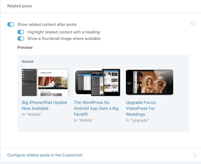 The Show related content after posts toggle on the Jetpack Traffic settings page