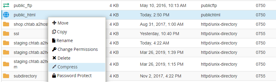 Now, select the entire root directory, right-click on it, and choose the Compress option. 