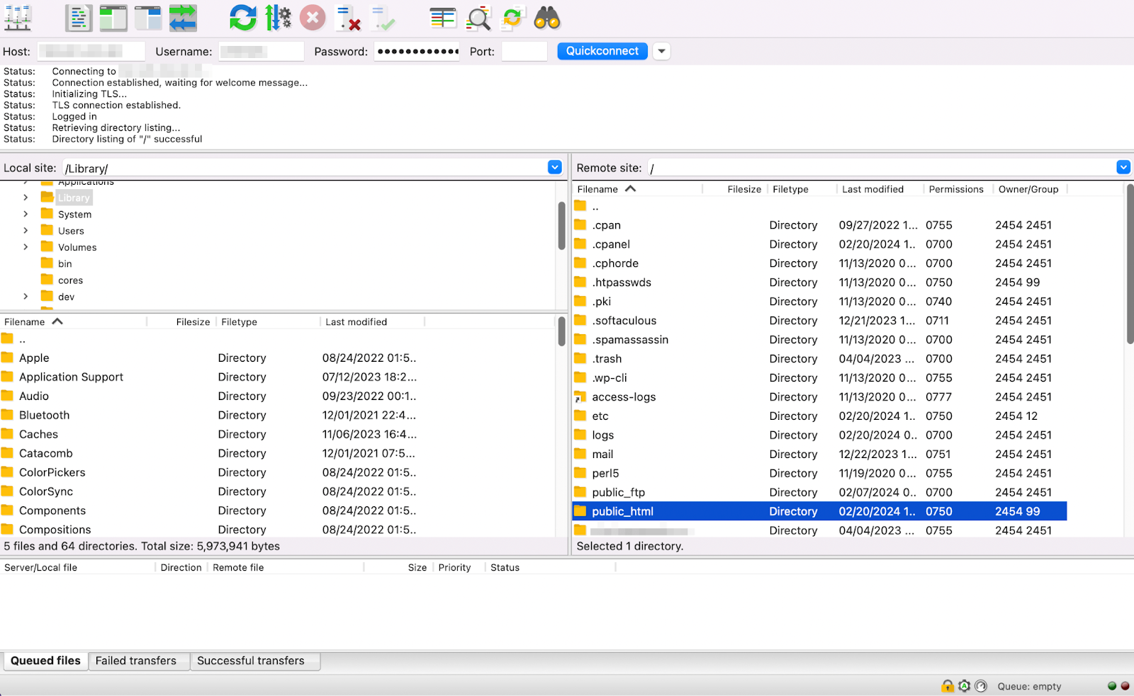 FileZilla connection