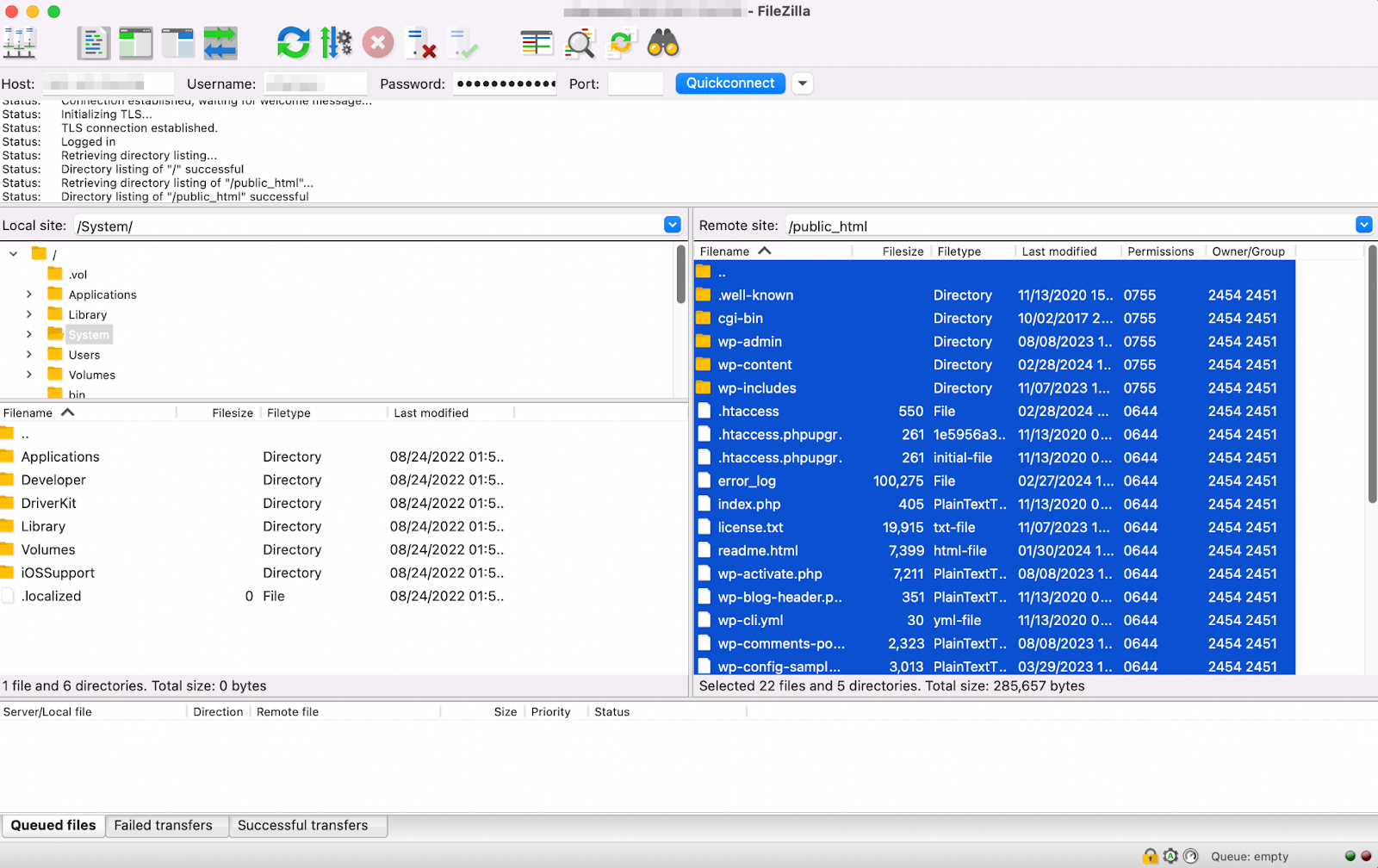selecting all files in FileZilla