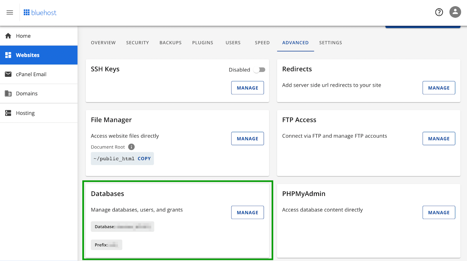 managing database options in a hosting environment