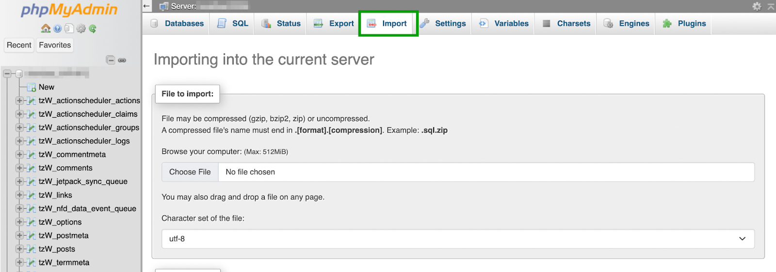 importing a database