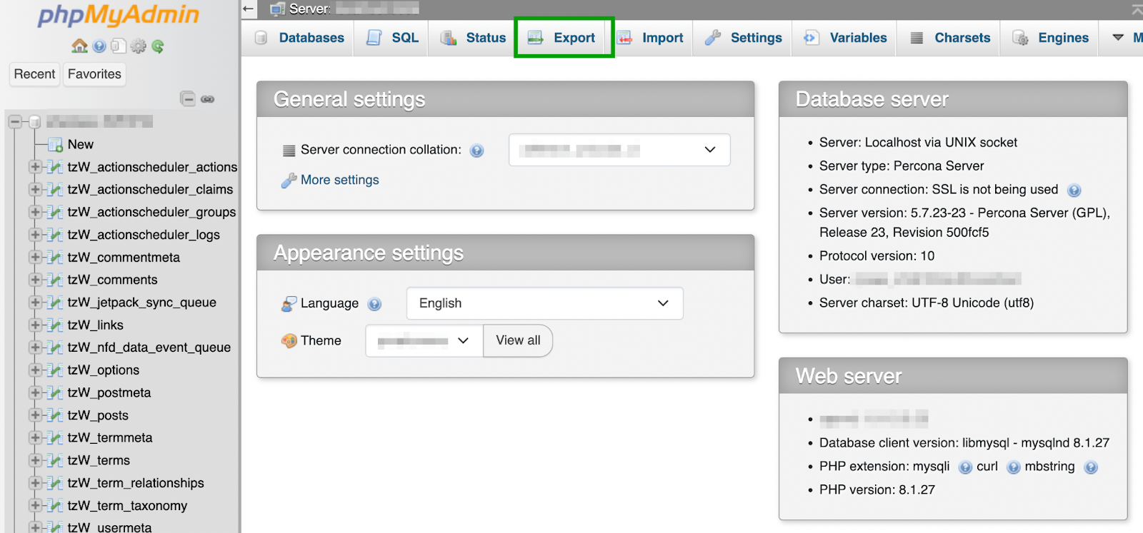 exporting a database