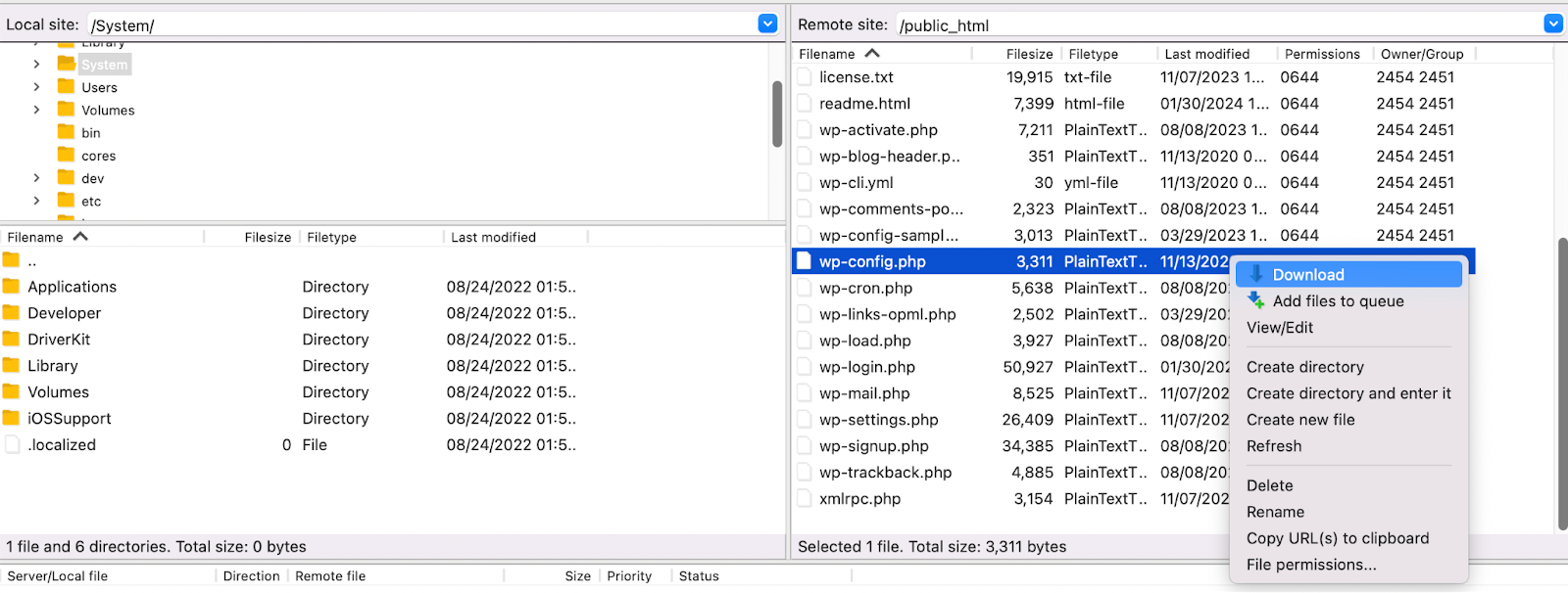 downloading the wp-config.php file