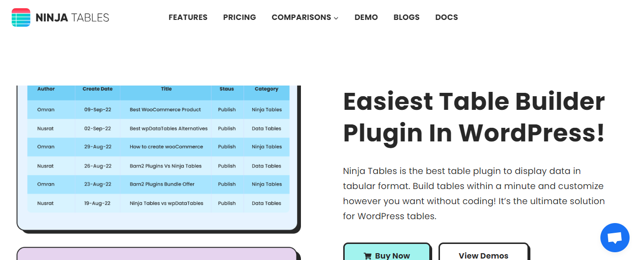 Ninja Tables is a sales-focused table plugin that can be used for pricing plans, product comparisons, and even listings.