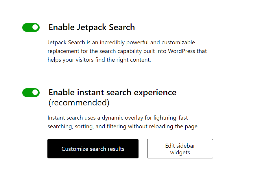 turning on Jetpack Search