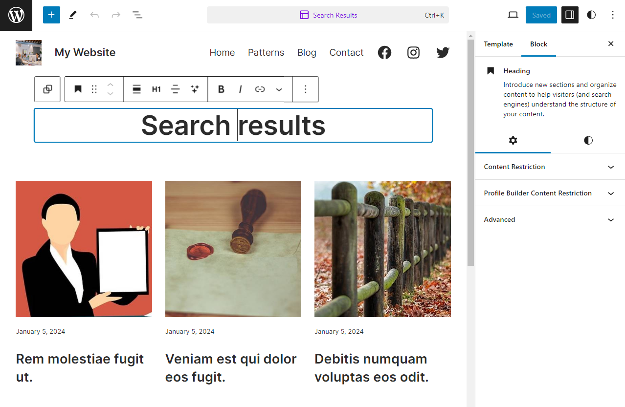 editing the search results title