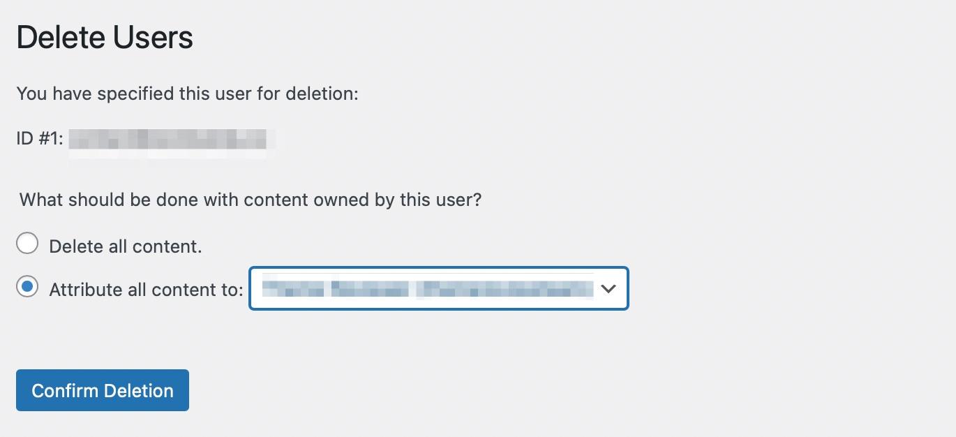 Therefore, you'll need to check the box that says Attribute all posts to and use the dropdown box to select the new admin user.