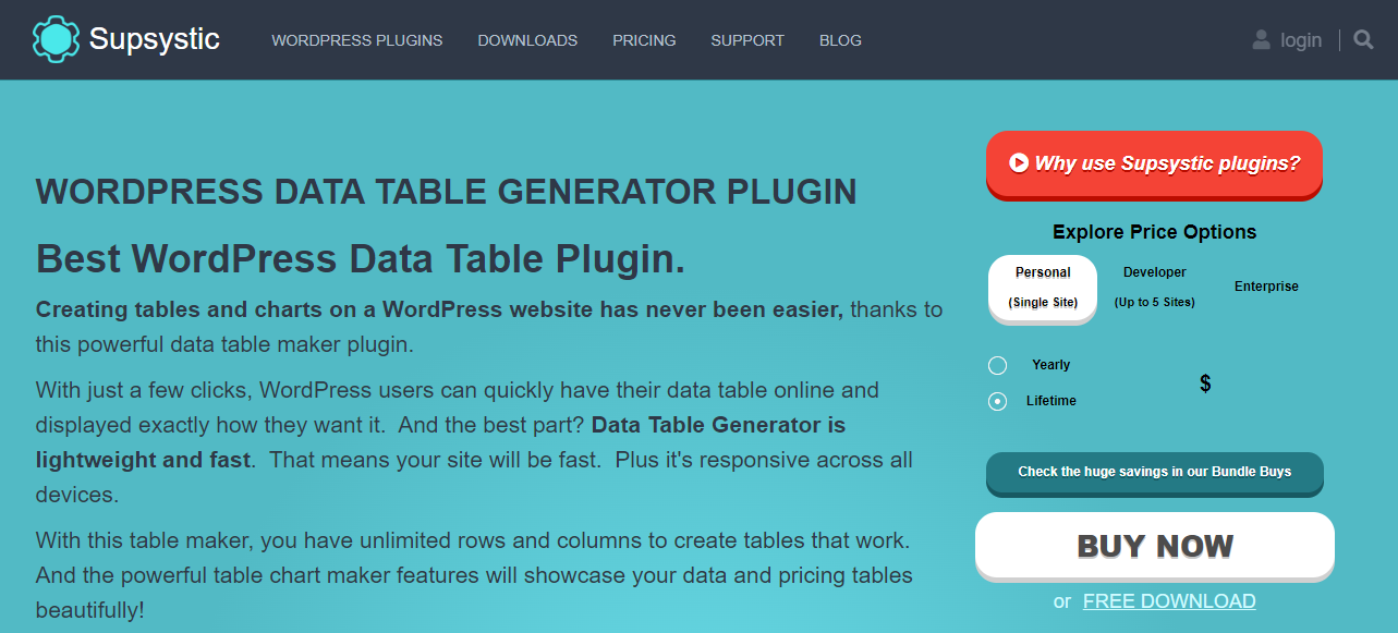 Supsystic is a software company that produces a variety of plugins, including the Data Tables Generator. 