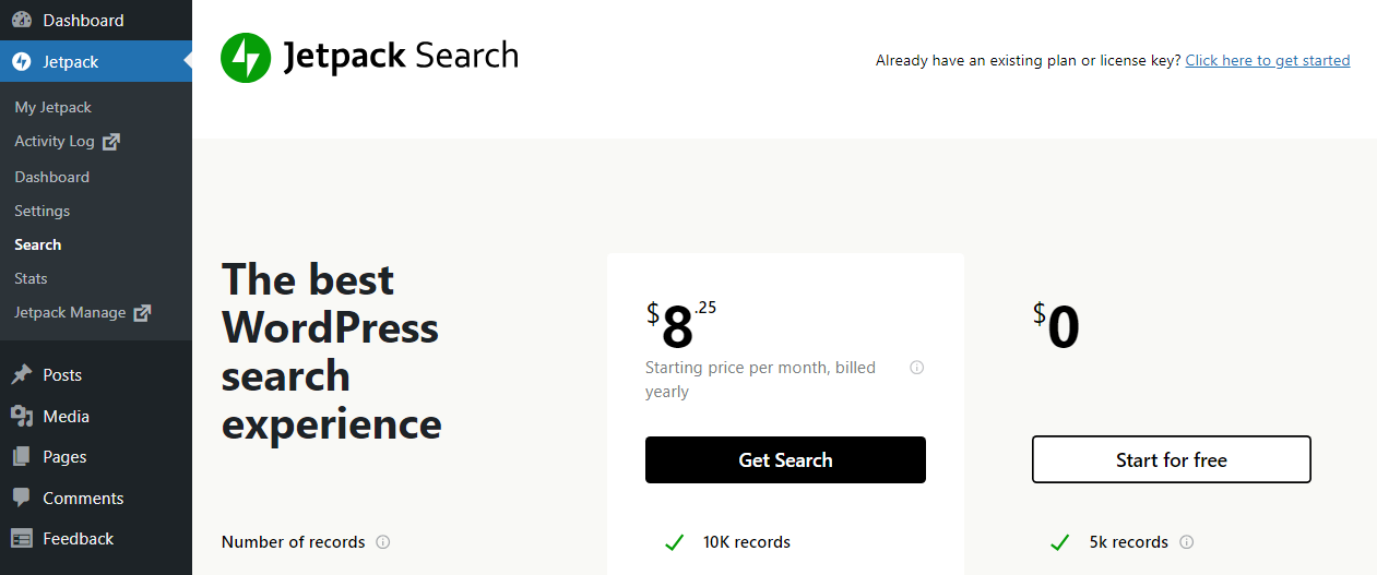 Jetpack Search plans