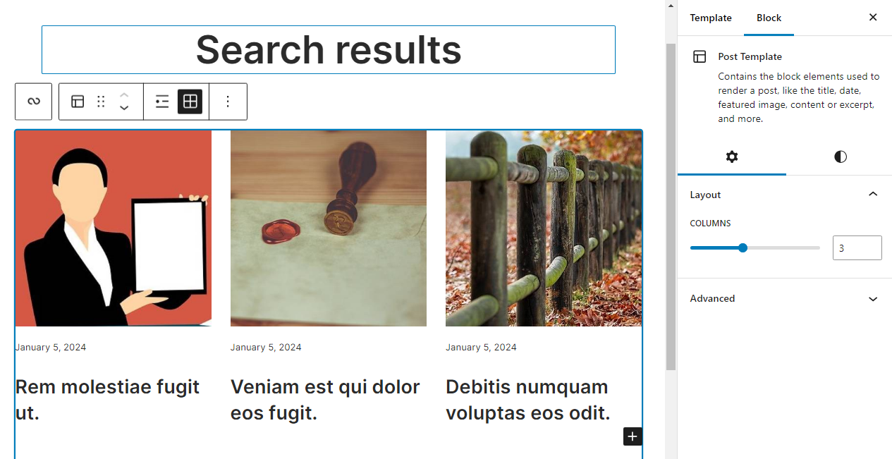 changing the columns of search results