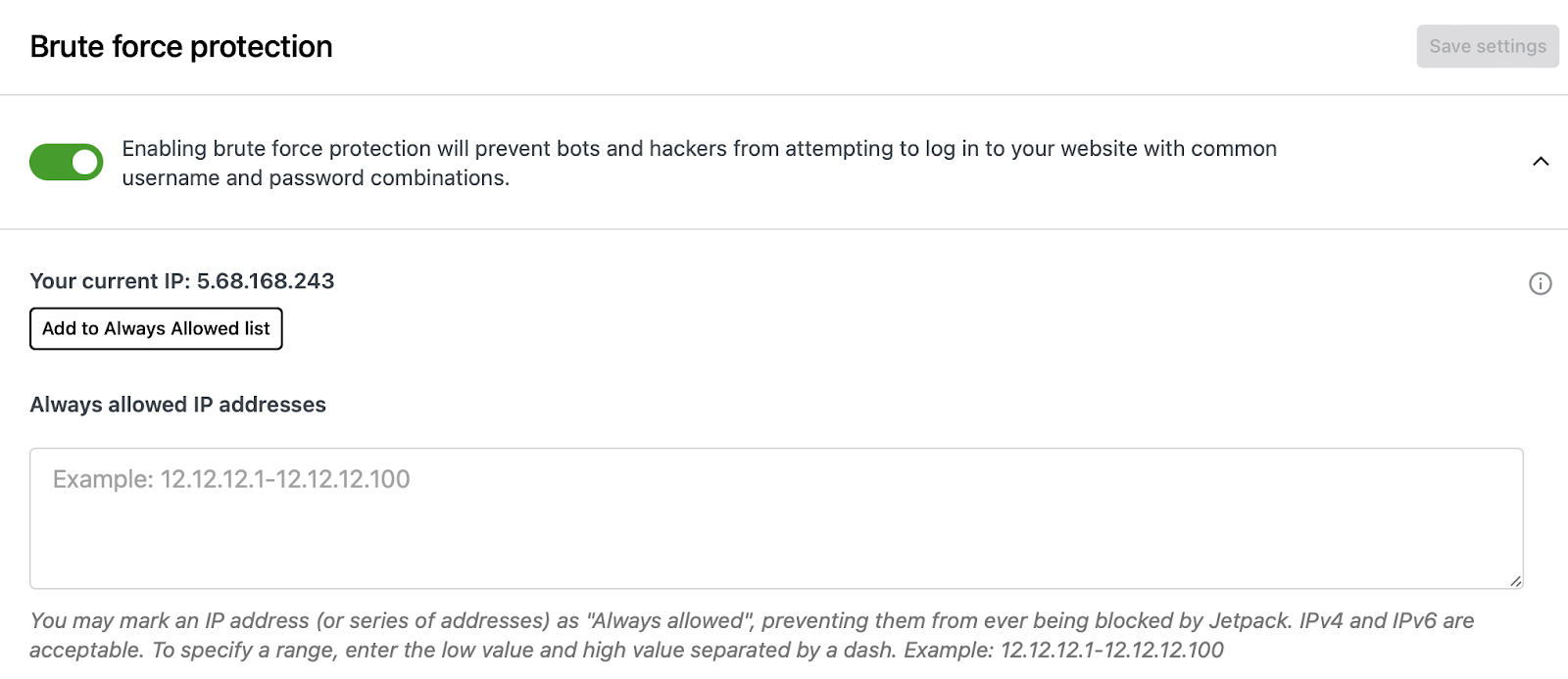 Jetpack blocks 5193 brute force attacks over a website's lifetime. It automatically blocks malicious IPs before they even reach your site. 
