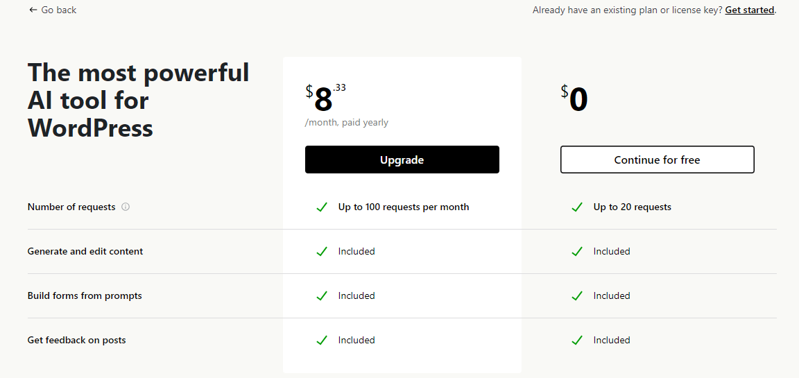 If you’re okay with that, you can select Continue for free. If you want to use the AI Assistant more frequently, you’ll need to upgrade.