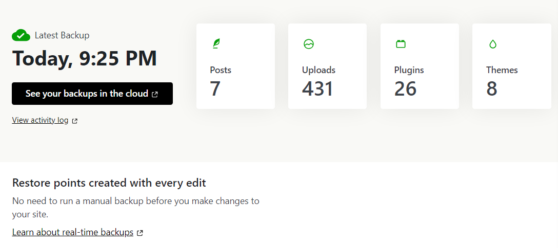 backup information from Jetpack Backup