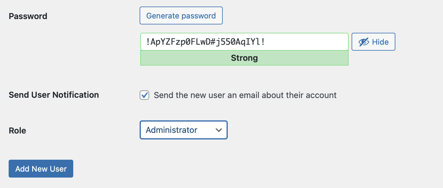 Now, click on Add New User at the bottom of the page. Now, on the All Users screen, you should see the new administrator account you just created.