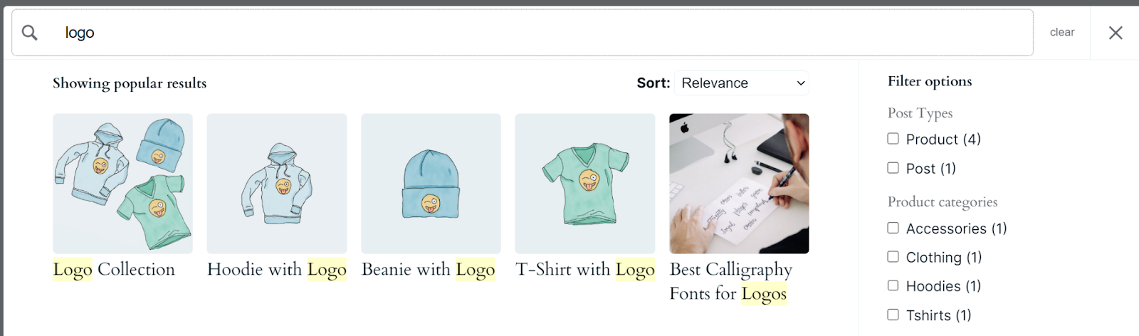 searching for the term "logo" using Jetpack Search
