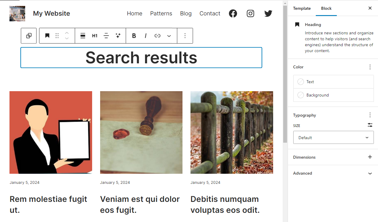customizing search results settings