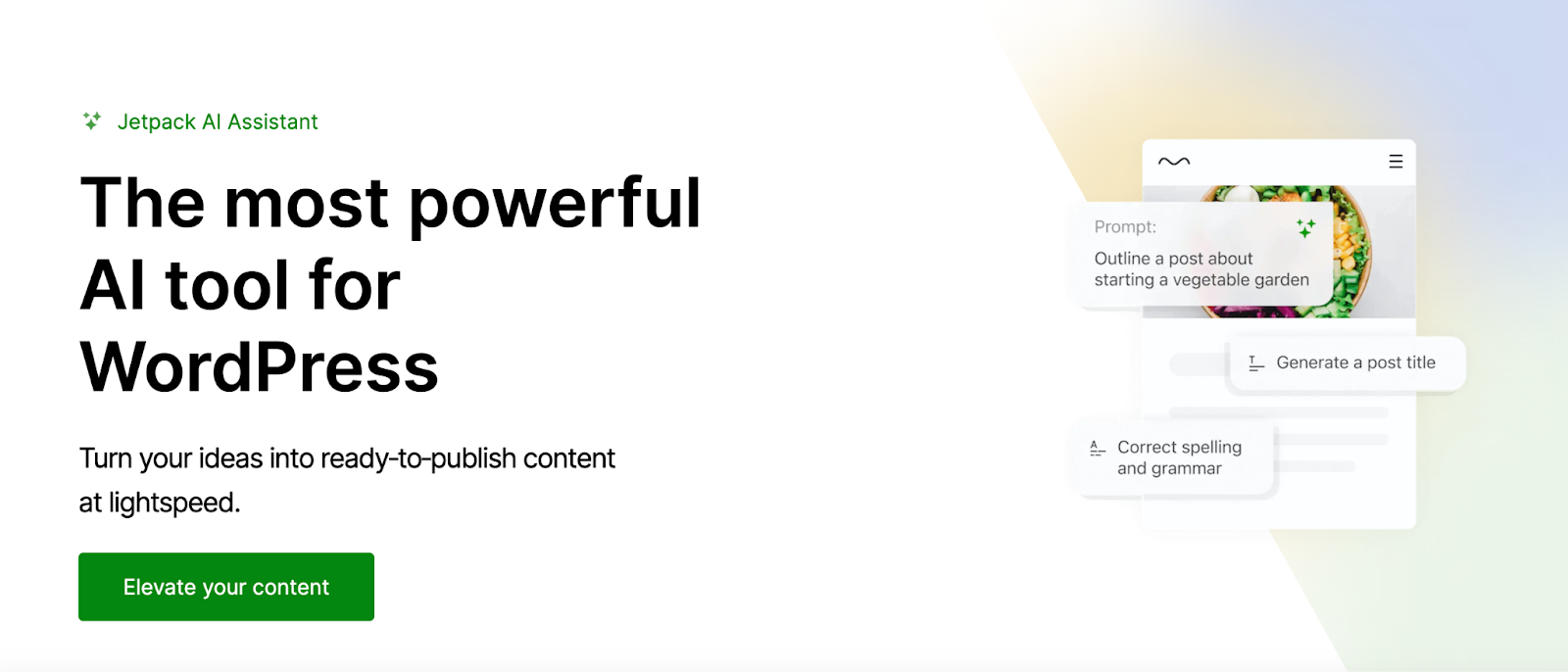 Landing page for Jetpack AI Growth product with image, text and call to action button.