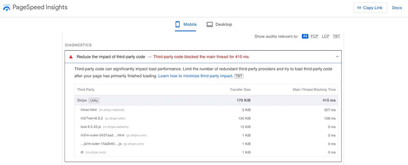 Google Lighthouse Page Speed assessment recommending "reduce the impact of third-party code"