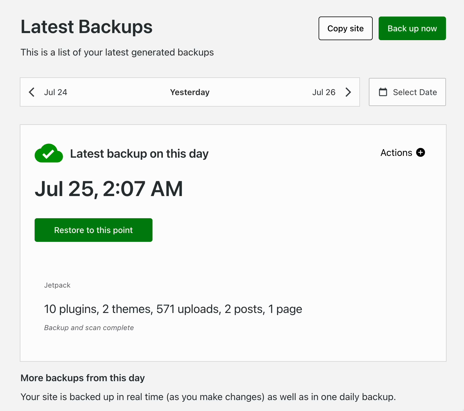 Animation of restoring a WordPress site using Jetpack VaultPress Backup without FTP/SSH credentials.