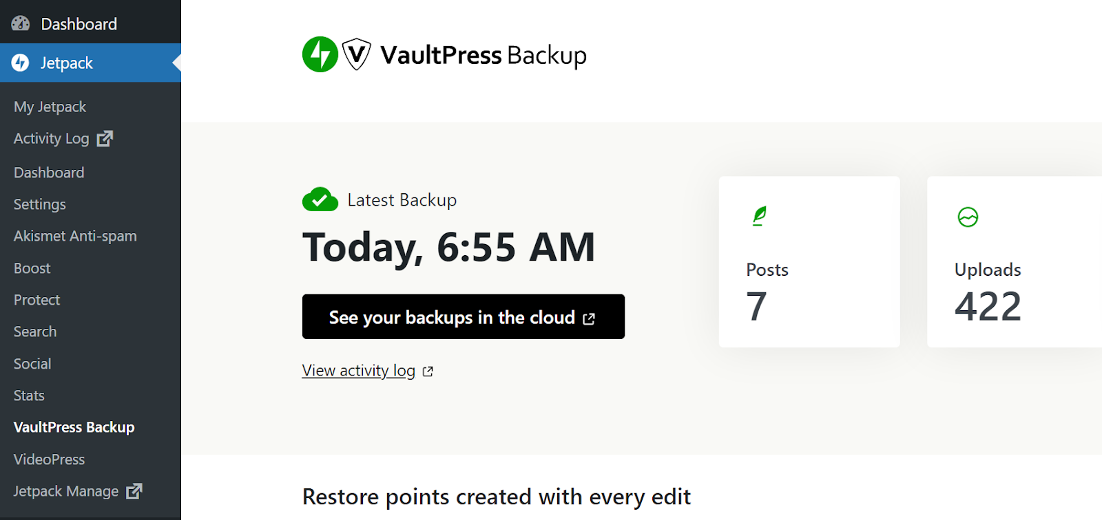 If you use VaultPress Backup, you don’t need to worry about creating backups manually. 