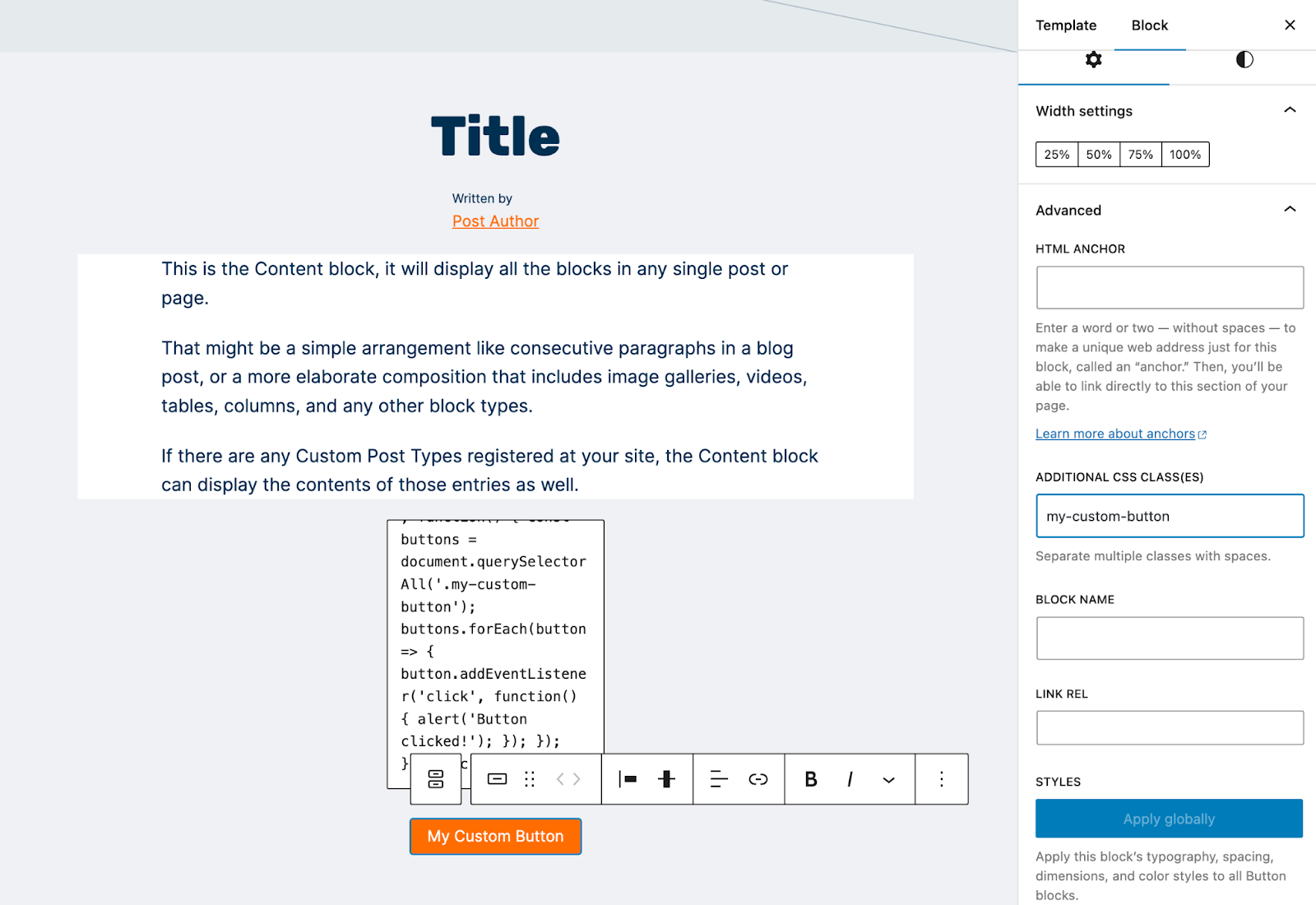 adding javascript to a button