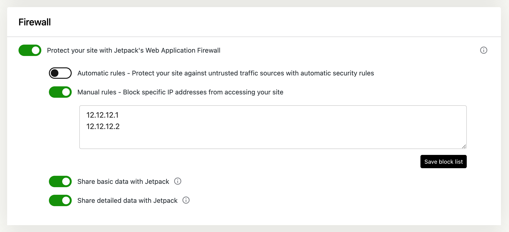 Firewall and available settings