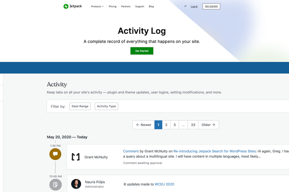 Then there's the activity log, which keeps track of all changes and user actions on your website.