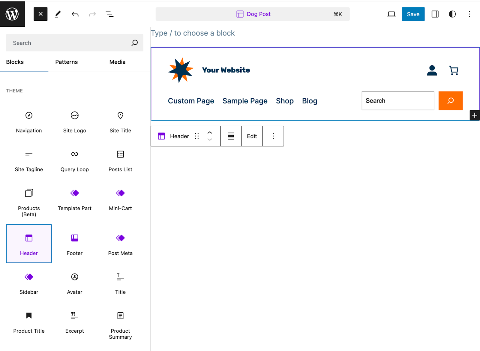 adding a header block