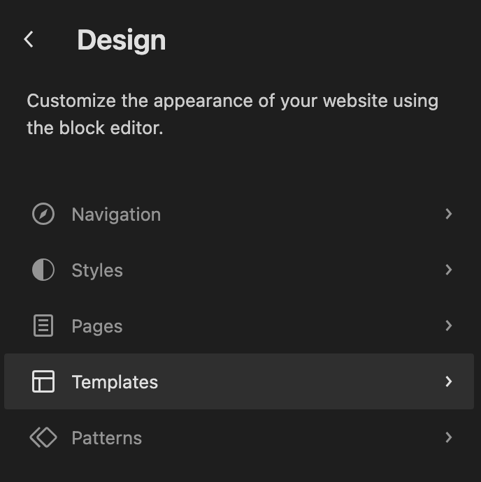 navigating to the Site Editor