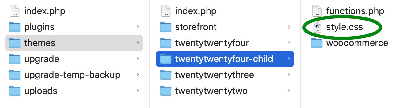 style.css file in the twentytwentyfour-child theme folder