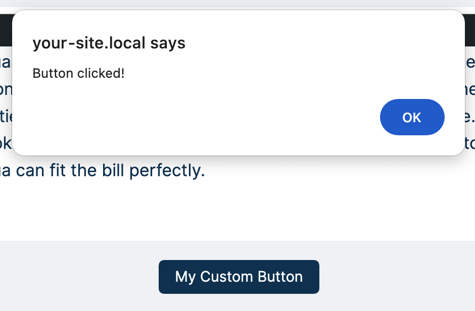 pop-up with the text "button clicked!"