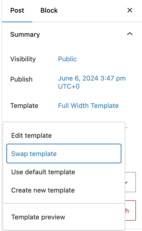 selecting "swap template"