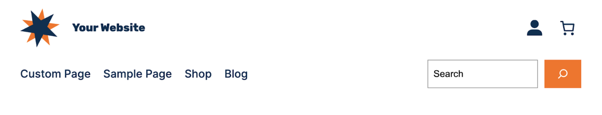 header with a logo, menu, and search bar