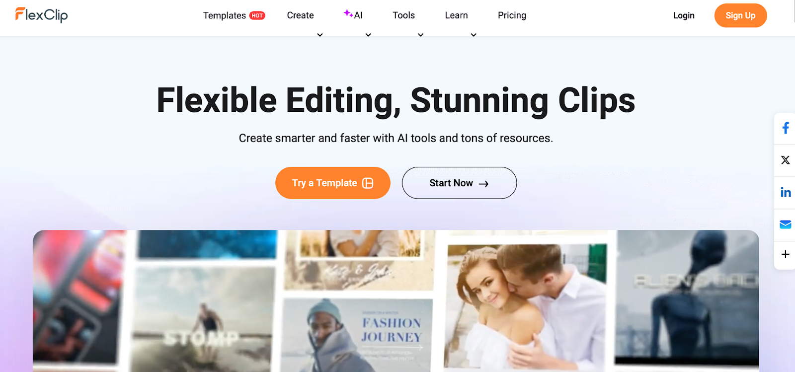 FlexClip is a great AI video editor for beginners, since you can choose from over 6,000 pre-designed templates.