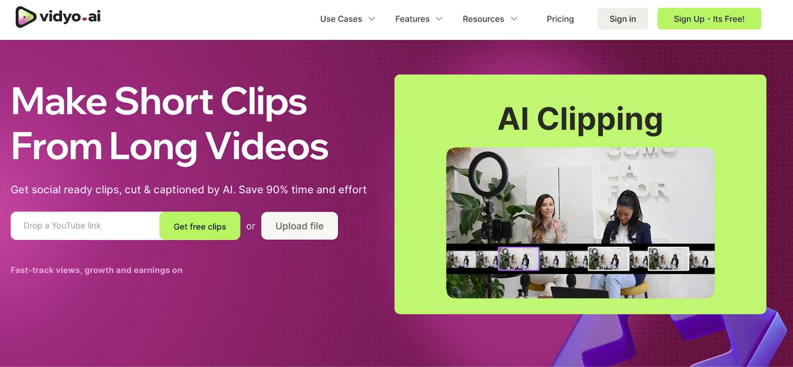 Vidyo is one of the best AI video editors if you want to quickly generate short social clips.