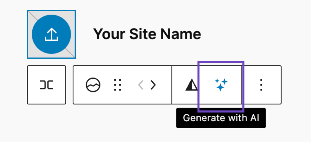 
Generate with AI sparkles AI icon in the Site Logo Block toolbar