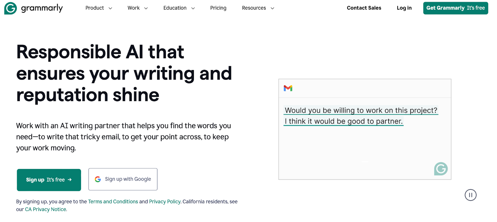 Grammarly.com CTA - one of the most popular spelling and grammar checker tools on the market. 