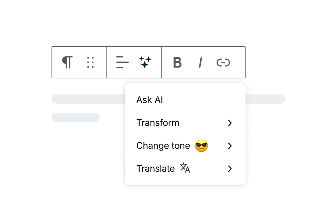 Jetpack AI options de modification dans la barre d’outils des blocs WordPress
