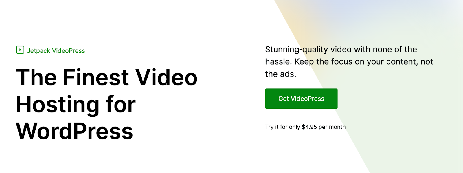 Jetpack VideoPress product CTA - don't forget to include captions or transcripts for your videos, improving accessibility.