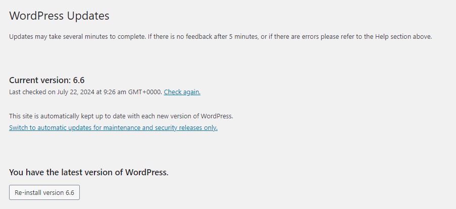Check for WordPress Core updates in your wp-admin/dashboard.