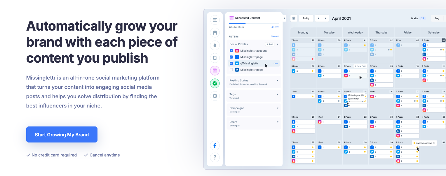 Missinglettr is a social media automation platform that helps businesses maintain a consistent online presence with minimal manual input. 