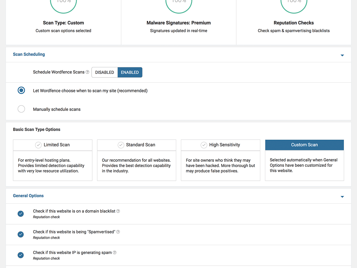 scan settings in Wordfence